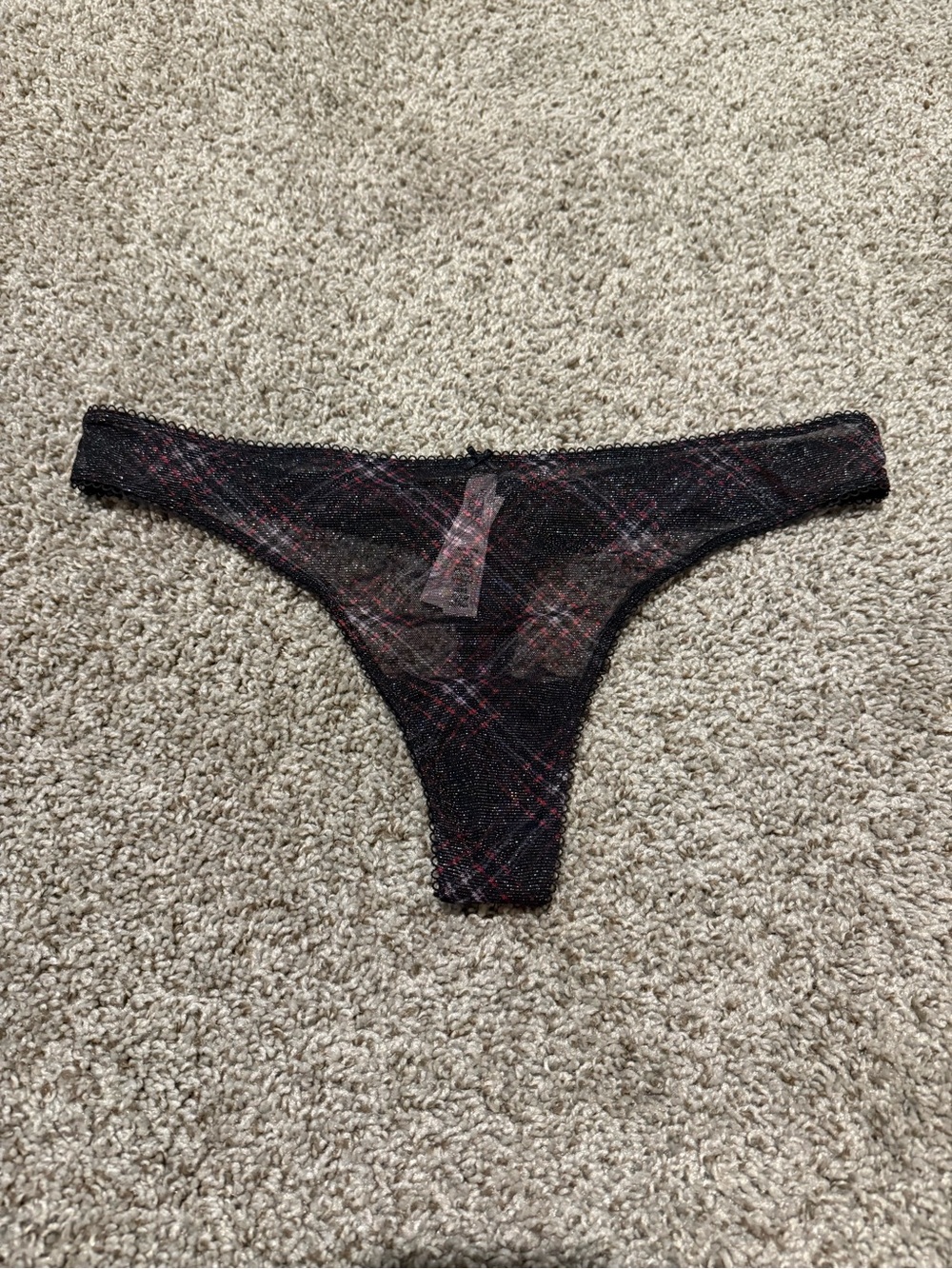 Victoria's Secret Black and Red Plaid Sheer Thong